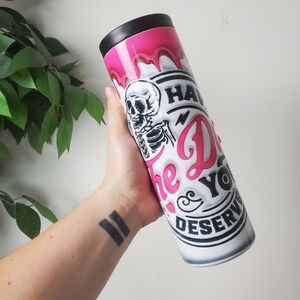 3/$30 NEW SS Skeleton Pink Drip Tumbler 20oz "Have The Day You Deserve"